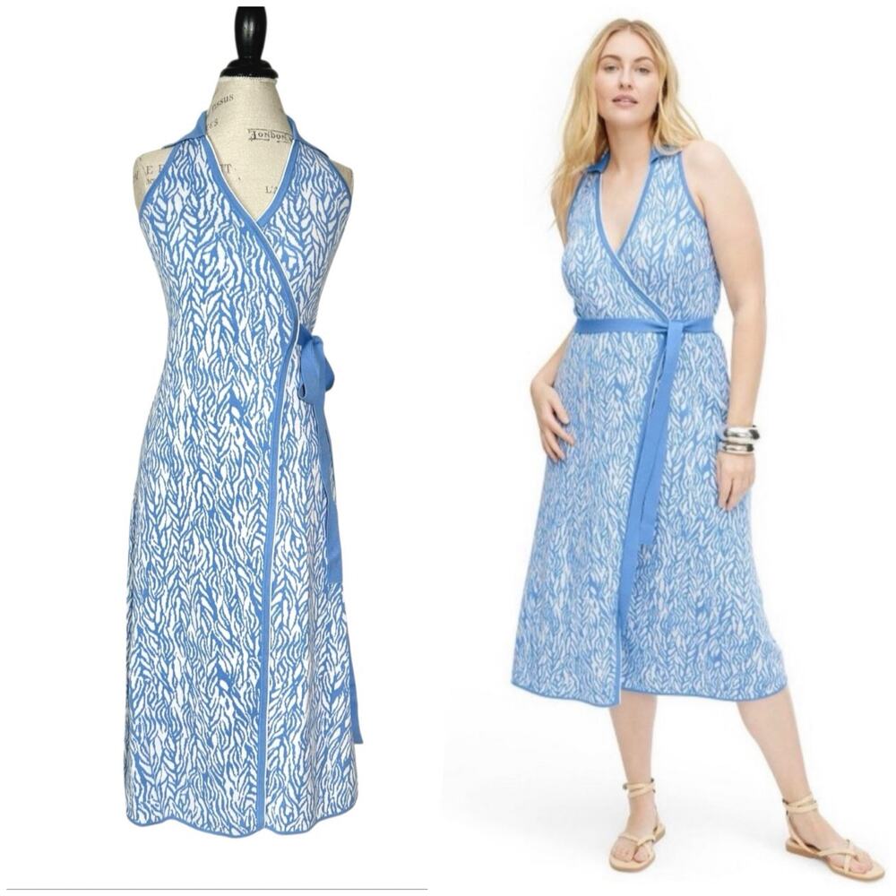 DVF Target | Women | Sea Twig Collared Sleeveless Sweater Knit Wrap Dress | XS